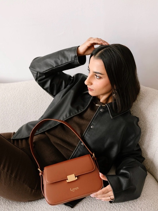 Loreen Handbags - NWT Brown Leather Shoulder Bag with Gold Hardware- Loreen